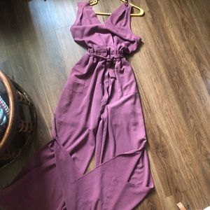 Dusty Rose/ mauve sleeveless V neck jumpsuit large